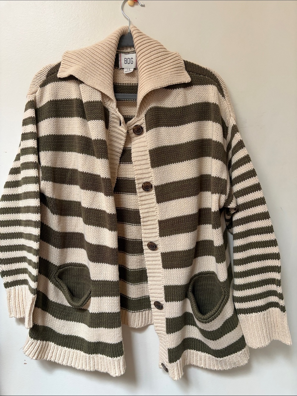 BDG Olive Green & Cream Striped Cardigan